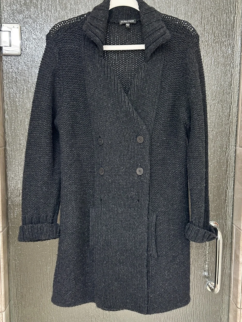 Eileen Fisher Charcoal Ribbed 100% Wool Cardigan Size S